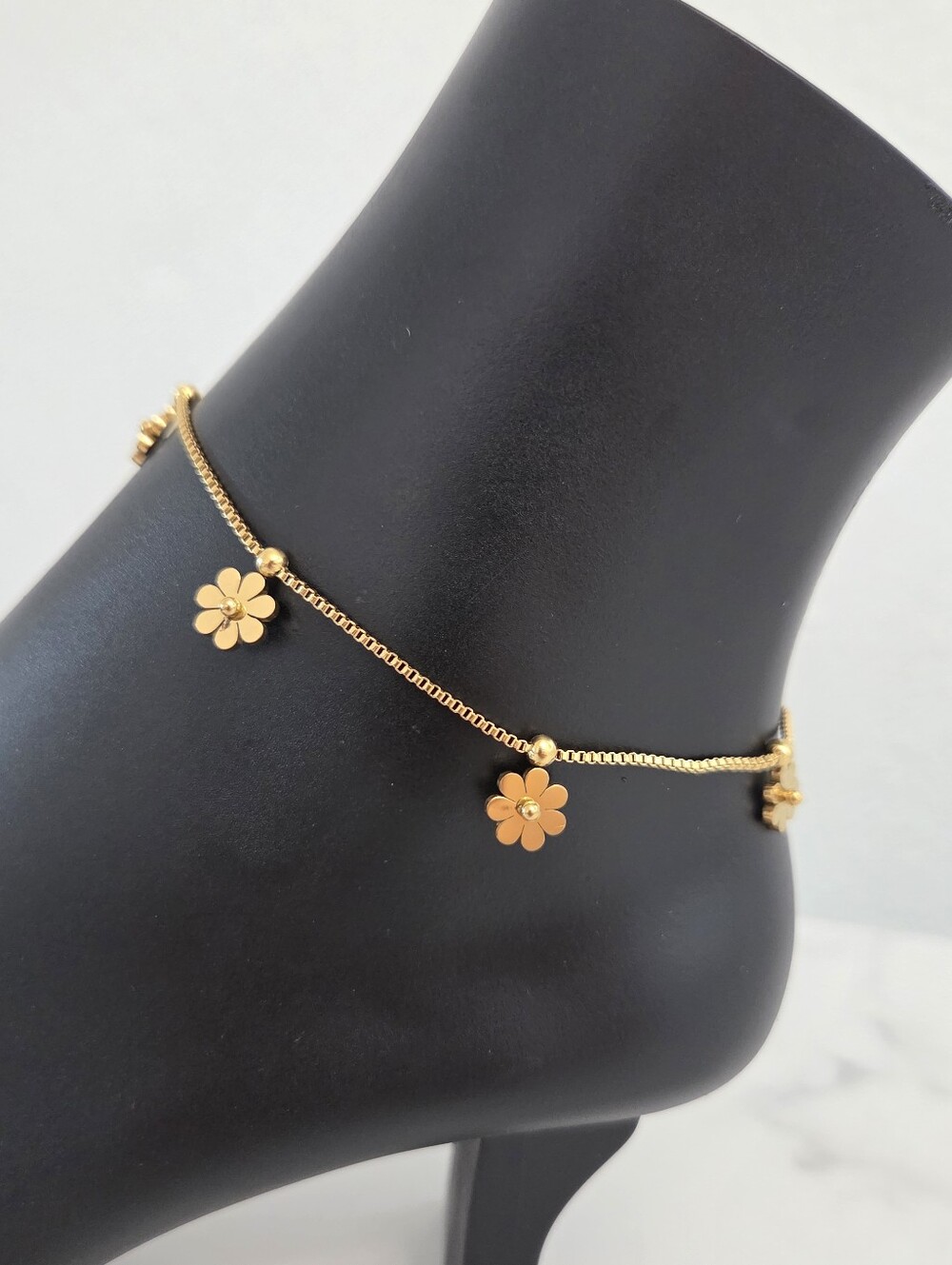Gold Floral Daisy Charm Anklet Stainless Steel Foot Jewelry New - Picture 6 of 11